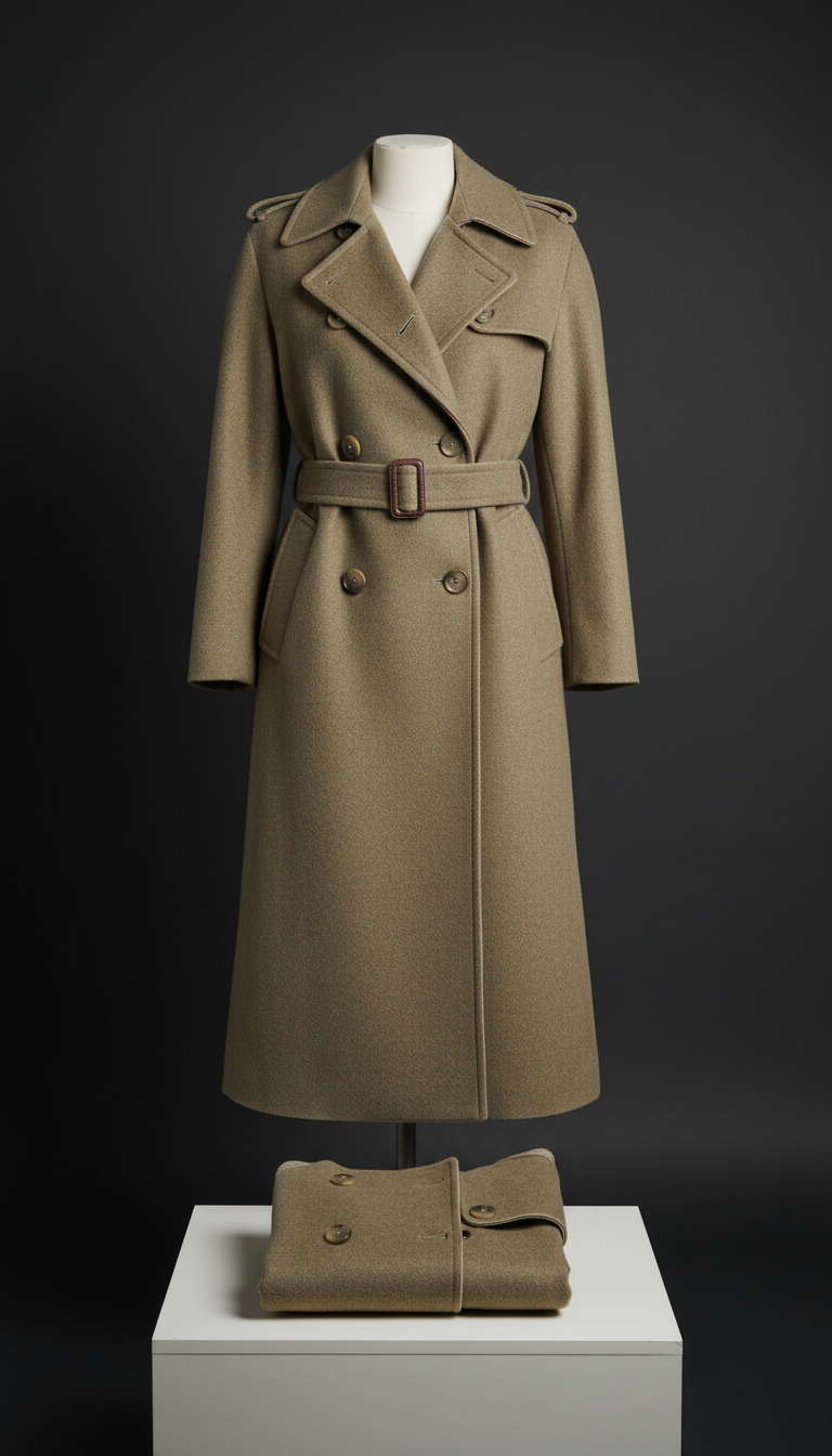 Taupe Gold Wool Trench Coat